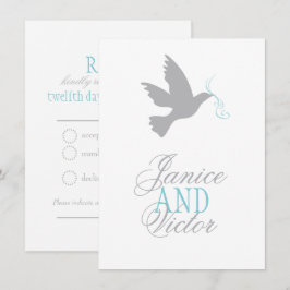 Convites Resposta de casamento formal com fita azul e pombo