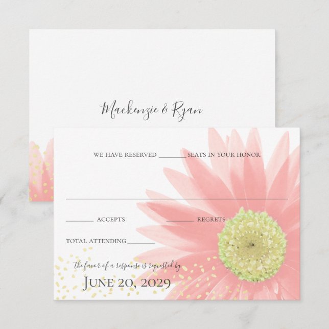 Convites Resposta de Casamento Jardim Rosa Amor Daisy (Frente/Verso)