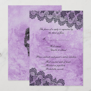 Convites Resposta de Casamento Purple Gothic Black Lace