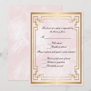 Convites Resposta de Casamento Rosa Mármore Quadro Geométri