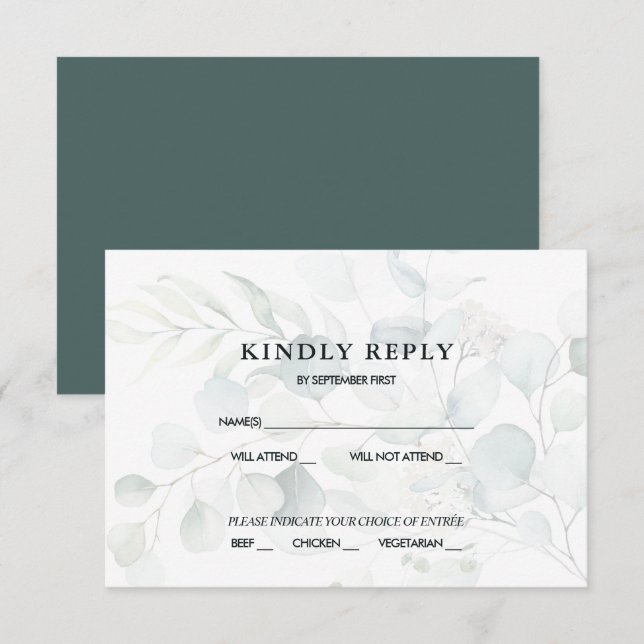 Convites Resposta de RSVP de casamento Blue Green Eucalyptu (Frente/Verso)