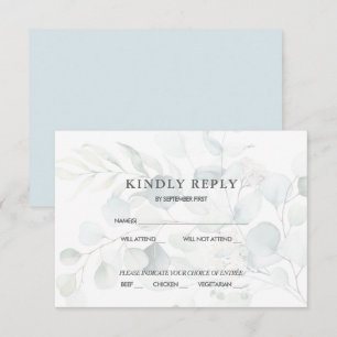 Convites Resposta de RSVP de casamento com eucalipto azul v