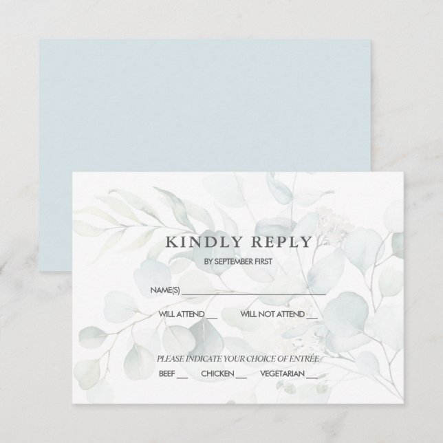 Convites Resposta de RSVP de casamento com eucalipto azul v (Frente/Verso)