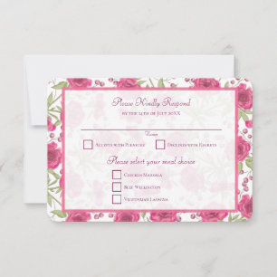 Convites Resposta de RSVP de Casamento com Rosa Rosa Brilha
