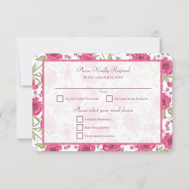 Convites Resposta de RSVP de Casamento com Rosa Rosa Brilha (Frente)