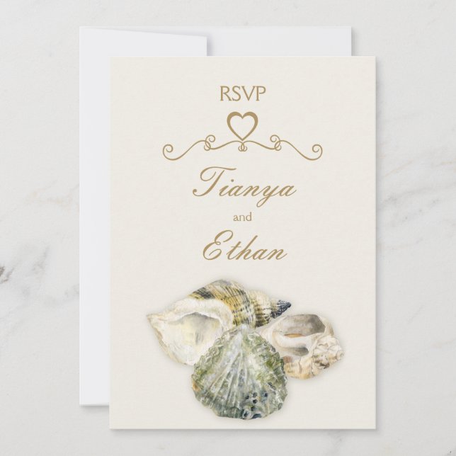 Convites resposta de RSVP de casamento de arte de conchas d (Frente)