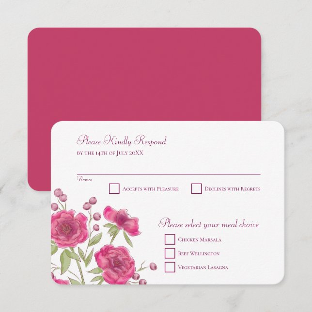 Convites Resposta de RSVP de casamento de rosa cor-de-rosa  (Frente/Verso)