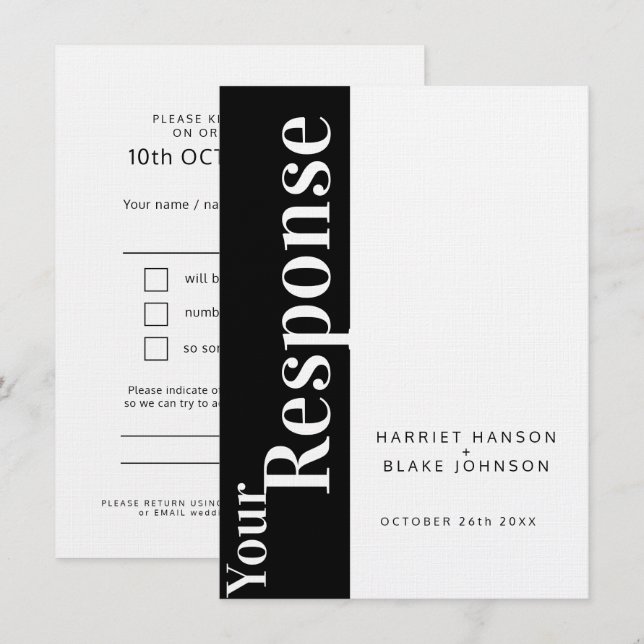 Convites Resposta de RSVP de casamento em texto branco e pr (Frente/Verso)