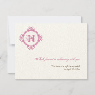 Convites Resposta de RSVP de casamento inicial rosa decaime