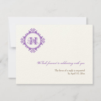 Convites Resposta de RSVP de casamento inicial roxo decaime