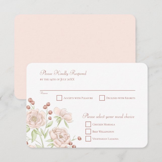 Convites Resposta de RSVP de Casamento Rosa Bege Moderno (Frente/Verso)