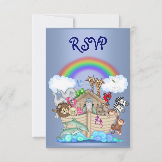 CONVITES RESPOSTA DE RSVP DO ARCA DE NOÉ AZUL (Frente)