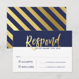 Convites RESPOSTA DE RSVP dourado falso tipo azul marinho