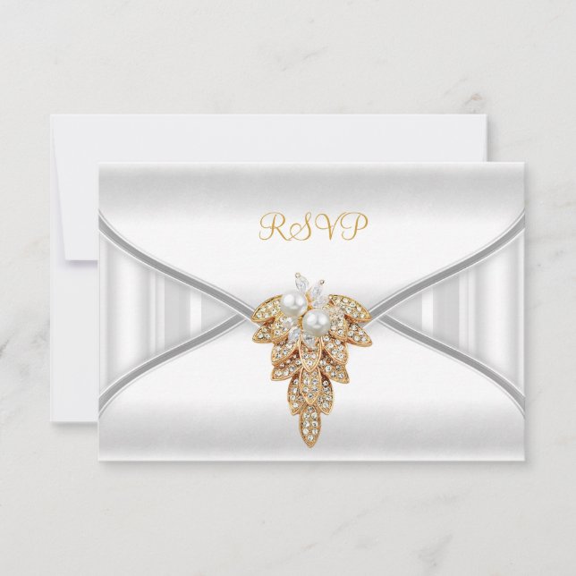 Convites Resposta de RSVP Elegante Joia Ouro Branco (Frente)