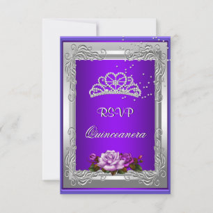 Convites Resposta de RSVP Roxo Rosa Prata Quinceanera