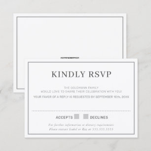 Convites RESPOSTA DE RSVP simples borda minimal cinza