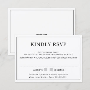 Convites RESPOSTA DE RSVP simples borda minimal preta