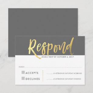 Convites RESPOSTA DE RSVP tipo dourado falso cinza