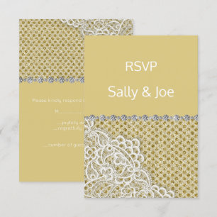 Convites Resposta Dourada de Casamento de Lace Diamond em B