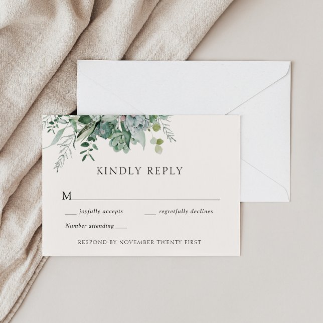 Convites Resposta Genérica de Casamento Eucalyptus e Sucule (Criador carregado)