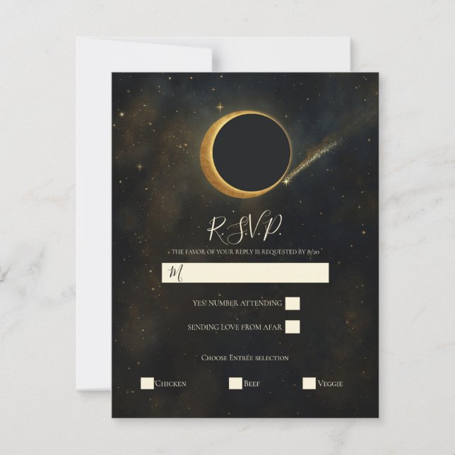 Convites Resposta para Casamento Celestial Eclipse Poeira E (Frente)