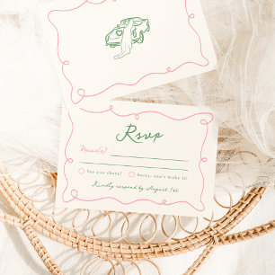Convites Resposta para Casamento Cor-de-Rosa e Verde Desenh