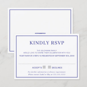 Convites RESPOSTA RSVP borda minimal simples azul real