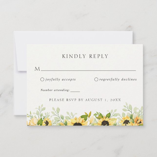 Convites Resposta RSVP de Casamento de Sunflower Greenery (Frente)