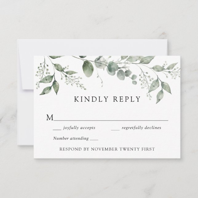 Convites Resposta RSVP de Casamento Eucalytpus Greenery (Frente)