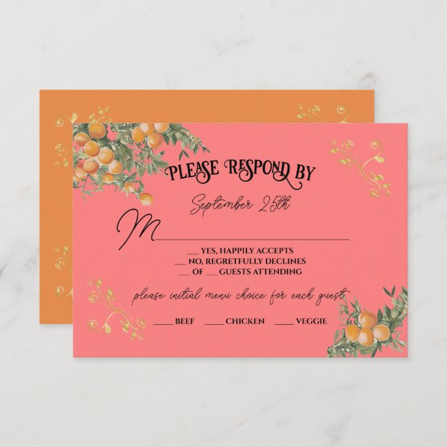 Convites Resposta RSVP de Laranjas Costeiras de Amalfi Ital (Frente/Verso)