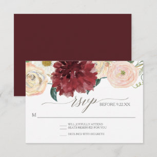 Convites Resposta RSVP Outono Crisântemo Marsala Rosa