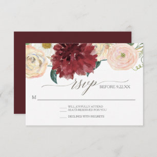 Convites Resposta RSVP Queda Chrysanthemum Marsala Rosa