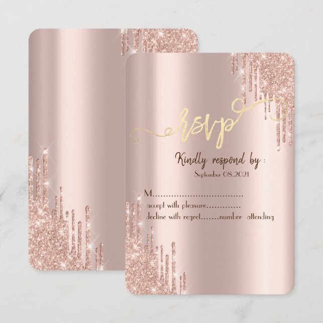 Convites Respostas com Brilho em Rose Gold RSVP  (Frente/Verso)