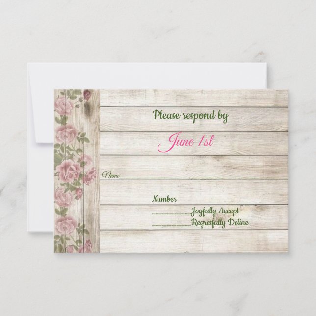 Convites Respostas de Casamento de Rosas Rosa Suave e Madei (Frente)