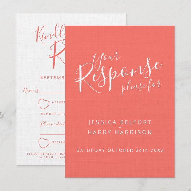 Convites Respostas de casamento do coração branco-laranja v (Frente/Verso)