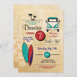 Convites Ressacas acima! O aniversário surfando convida o