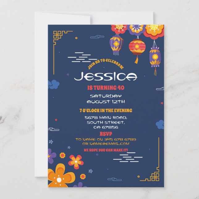 Convites Restaurante de Festa de aniversário Chinês se Afas (Frente)