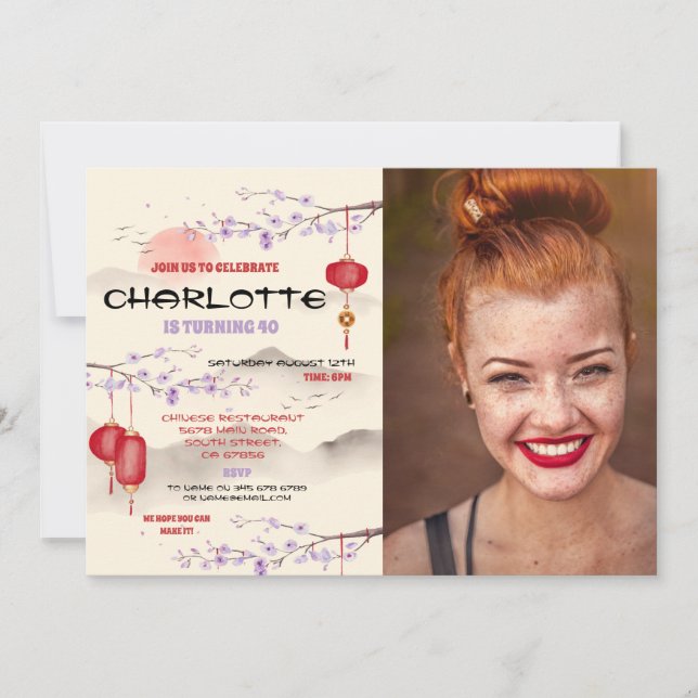 Convites Restaurante de Festa de aniversário chinês tira fo (Frente)