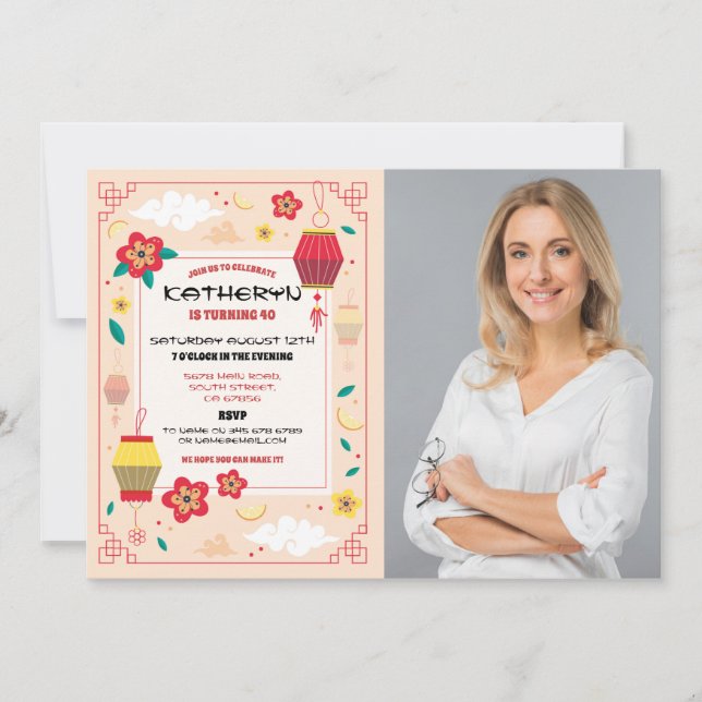 Convites Restaurante de Festa de aniversário chinês tira fo (Frente)