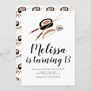 Convites Restaurante Sushi Roll Salmon Teen Birthday Hibach