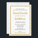 Convites Retângulo branco e Dourado Bat Mitzvah<br><div class="desc">Este convite do Bat Mitzvah de tendência apresenta brilho falso cintilante em camadas sobre um fundo de cor sólida. Use o formulário modelo para adicionar suas próprias informações. O recurso "Personalizar" pode ser usado para alterar o estilo,  a cor e o layout da fonte.</div>