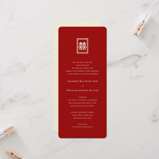 Convites Retângulo Clássico Felicidade Dupla Casamento Chin (Frente/Verso In Situ)