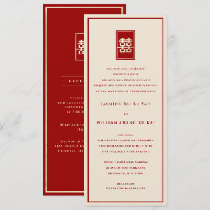 Convites Retângulo Dourado Felicidade Dupla Casamento Chin