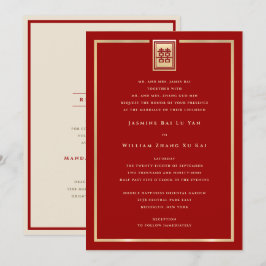 Convites Retângulo Dourado Felicidade Dupla Casamento Chinê