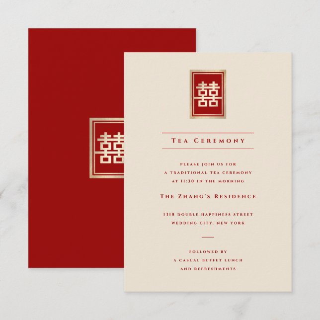 Convites Retângulo Dourado Felicidade Dupla Casamento Chinê (Frente/Verso)