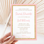 Convites Retângulo rosa e Dourado Brilhante Mitzvah<br><div class="desc">Este convite do Bat Mitzvah de tendência apresenta brilho falso cintilante em camadas sobre um fundo de cor sólida. Use o formulário modelo para adicionar suas próprias informações. O recurso "Personalizar" pode ser usado para alterar o estilo,  a cor e o layout da fonte.</div>