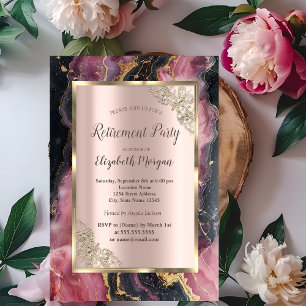 Convites Retirada de Borgonha Negra na moda Dourada com bri