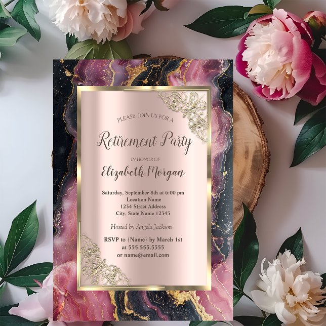 Convites Retirada de Borgonha Negra na moda Dourada com bri (Criador carregado)