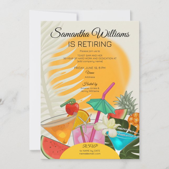 Convites Retirement Farewell Tropical Beach Coctail Party (Frente)