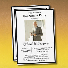 Convites Retirement Party Elegant Black White Photo 